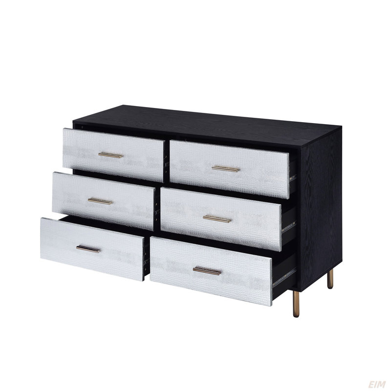 Commode Myles à finition noire, argentée et dorée (Commode)