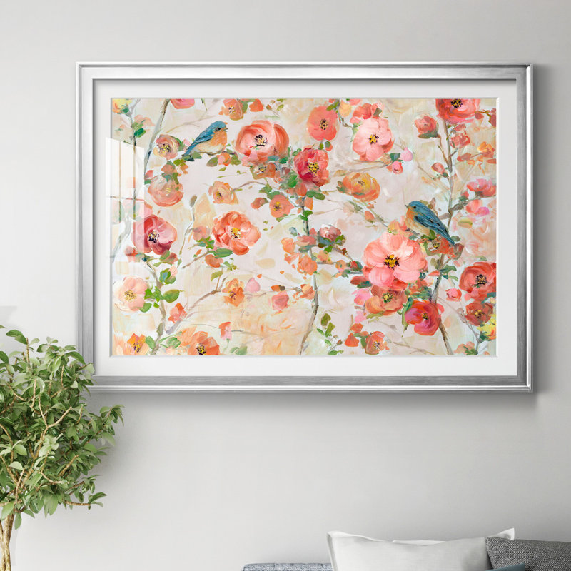 Bluebirds and Blossoms - Peinture encadrée, H 26,5 po x l 36,5 po x P 1,5 po, Cadre argenté