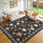 Washable Floral Area Rug Farmhouse Low Pile Non-Slip Soft Non-Shedding Carpet Stain Resistant Vintage Print Girls Room Rug for Living Room, Bedroom, Dining Room, Office, Black-372276028