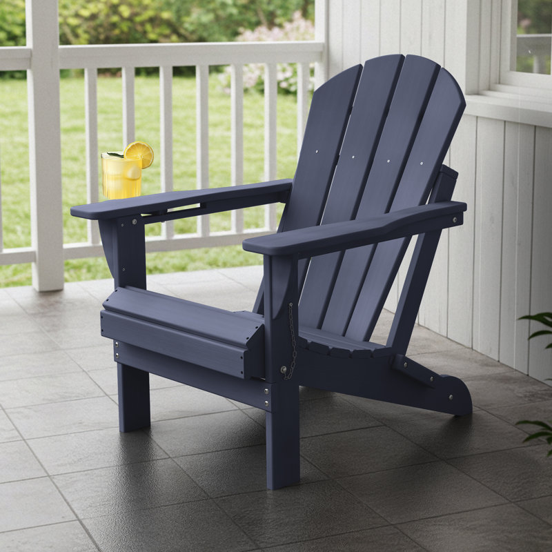 Chaise d'extérieur en PEHD résistante aux intempéries pour chaise d'extérieur pliable avec porte-gobelet, Dark Navy Blue
