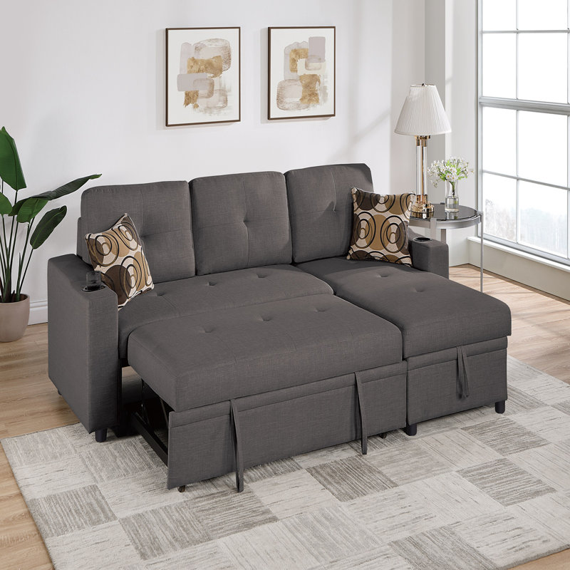Canapé modulaire convertible en tissu Dorris, Tissu gris