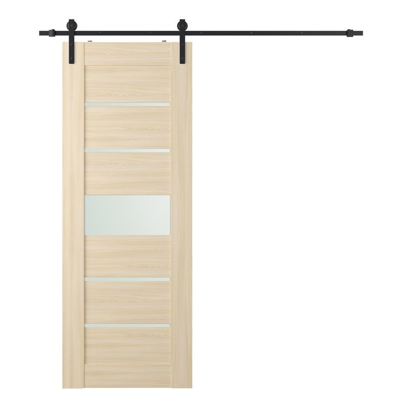 Porte de grange Avon à panneaux en bois manufacturé avec quincaillerie d'installation, 17,75 po x 79,37 po, Frêne