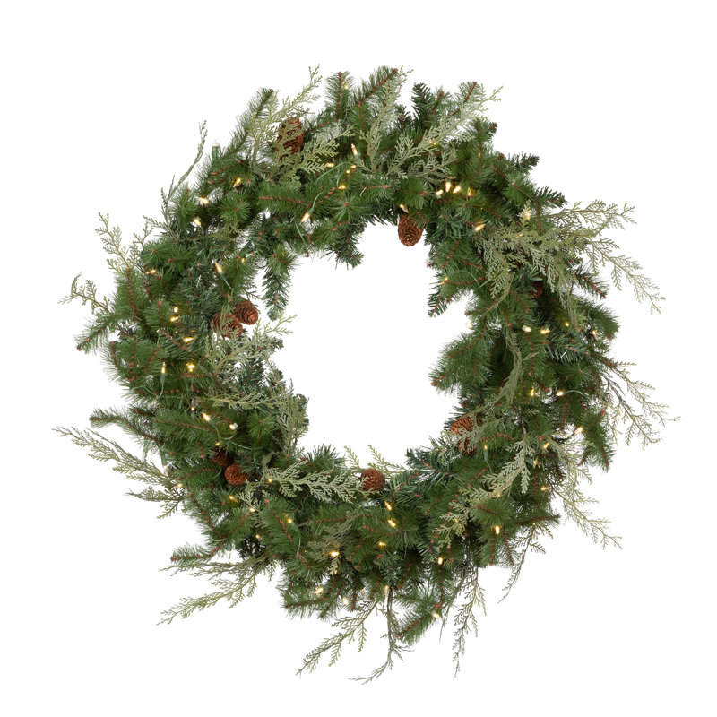 39" Lighted Evergreen Wreath