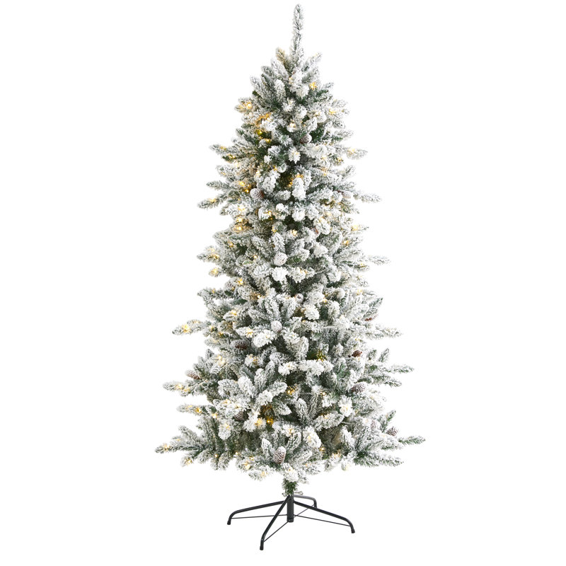 Sapin de Noël artificiel floqué avec lumières DEL, H 6 pi