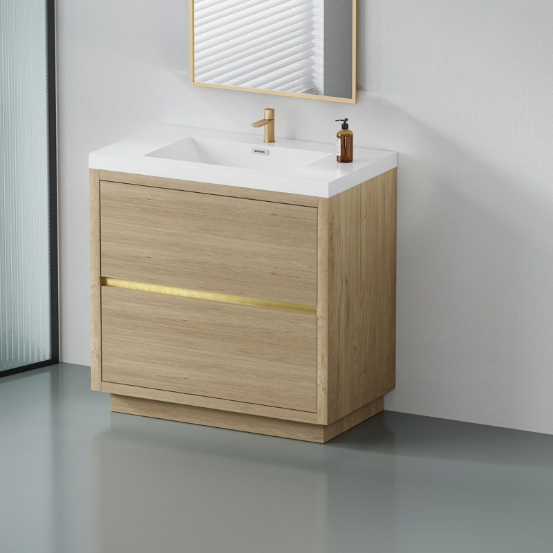 Meuble-lavabo sur pied 36 po avec lavabo, Blanc lustré