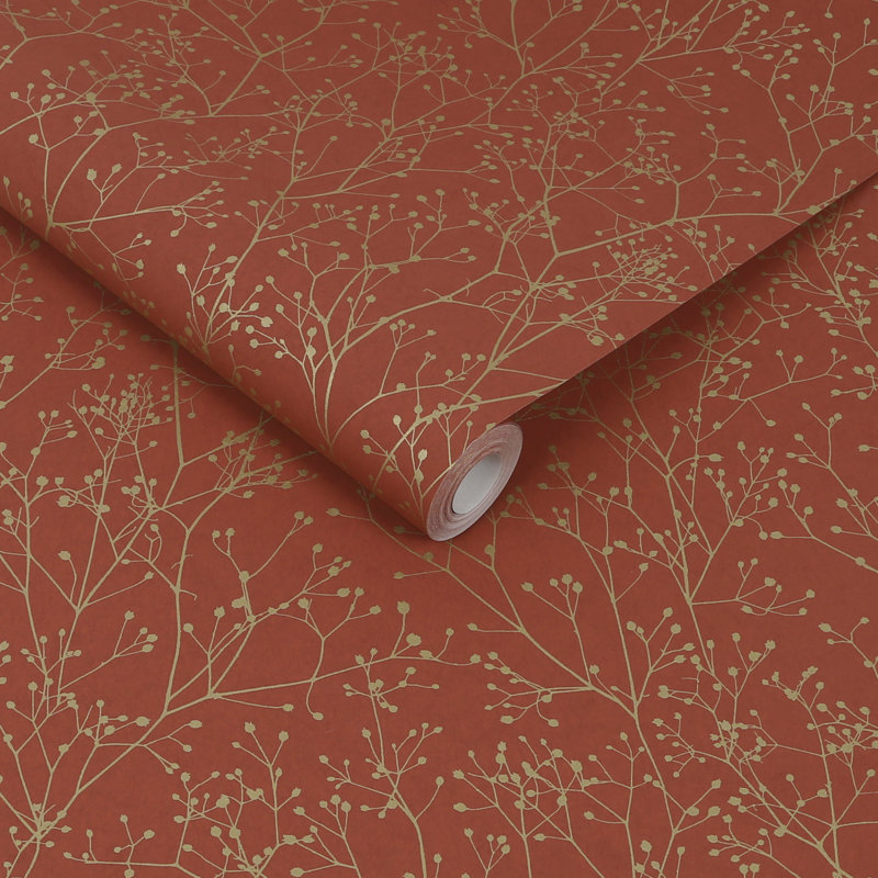 Floral Metallic Wallpaper Roll by Clarissa Hulse, Paprika/Gold