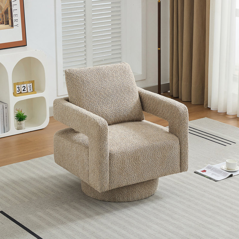 29.13" W Square Swivel Accent Chair, Modern Rotating Arm Chair With Open Back,360 Degree Rotation, Lounge Club Chair With Removable Back Cushion For Living Room, Hotel, Bed Room