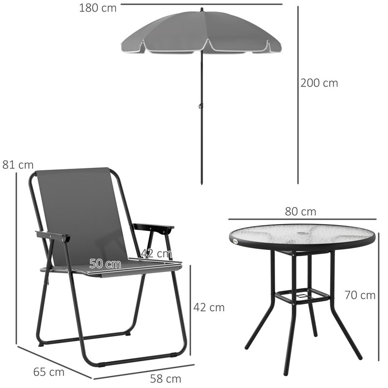 Round 6 - Pieces 4 - Person 80Cm L Outdoor Table Set, Black/Clear/Grey