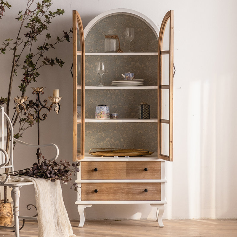 Vitrine française rétro et simple, Blanc / bois noueux