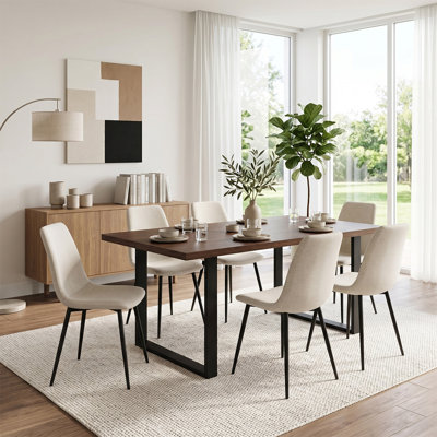 Modern 71" Rectangular Dining Table Set With 6 Upholstered Dining Chairs