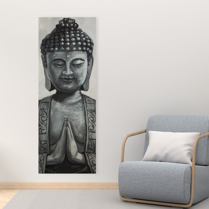 Bouddha asiatique sur toile grise - décoration murale
