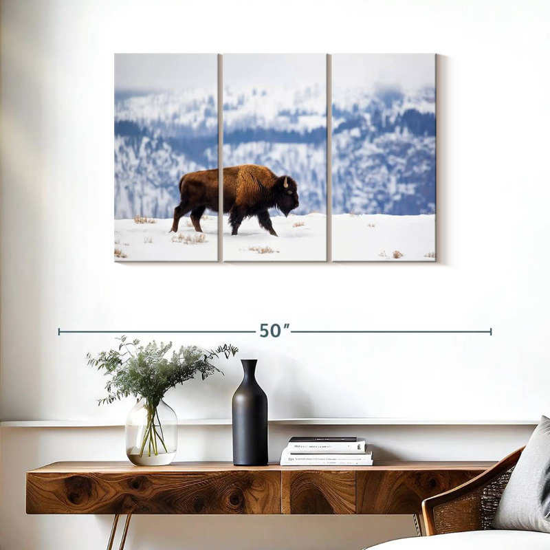 Bison d'Amérique Brampt en hiver, H 24 po x l 38 po