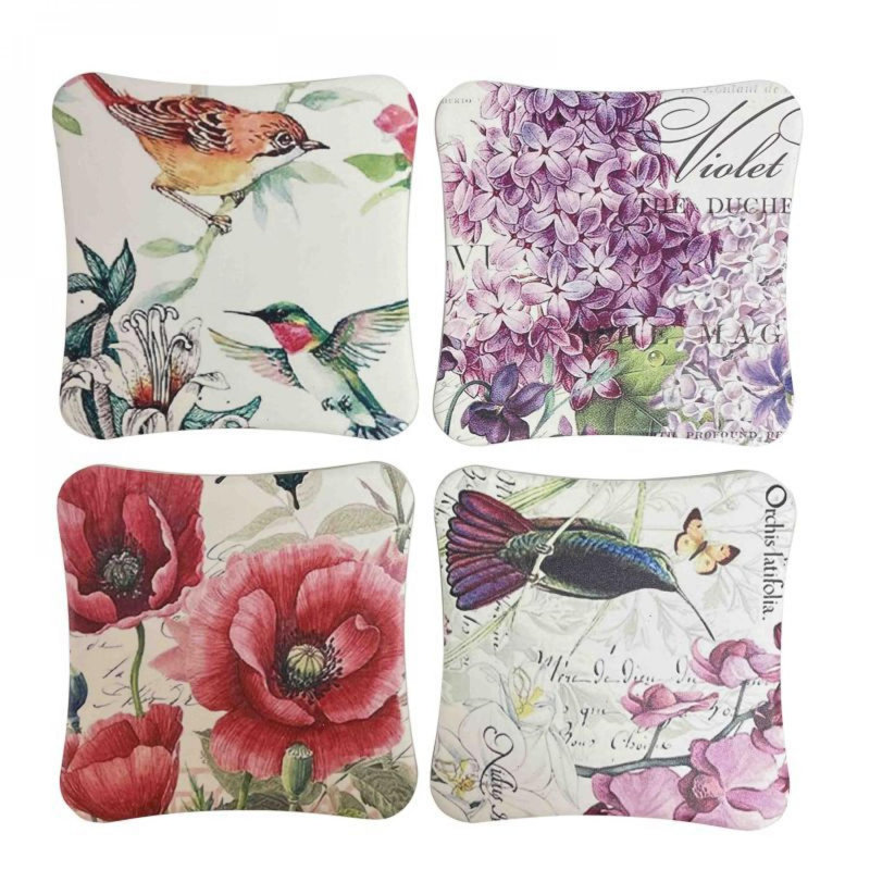 Ensemble de 4 sous-verres printaniers à fleurs et oiseaux
