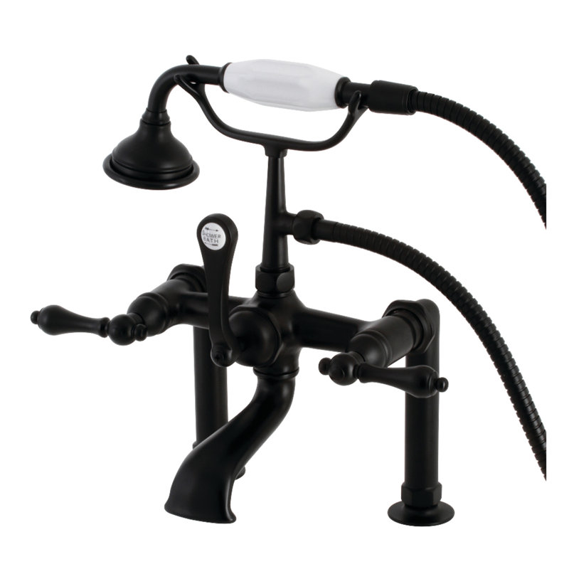 Robinet pour baignoire à pattes à 3 poignées et fixation sur le comptoir à 3 trous et cuivres Kingston, Noir mat