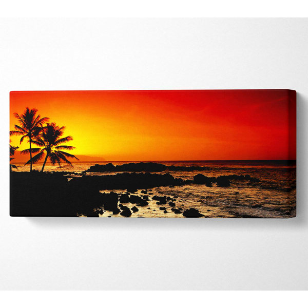 Highland Dunes Stunning Palm Tree Ocean Rocks - Wrapped Canvas Art ...