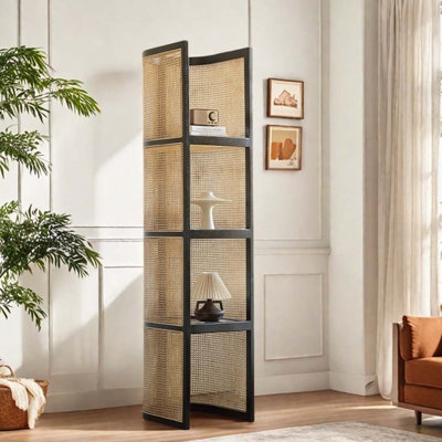 Rattan Solid Wood High Bookcase
