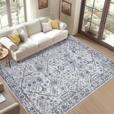 Runner Rug 2x6 Soft Vintage Washable Rug Runners Hallways Non-Slip Runner Low Pile Boho Farmhouse Carpet Runners Laundry Grey