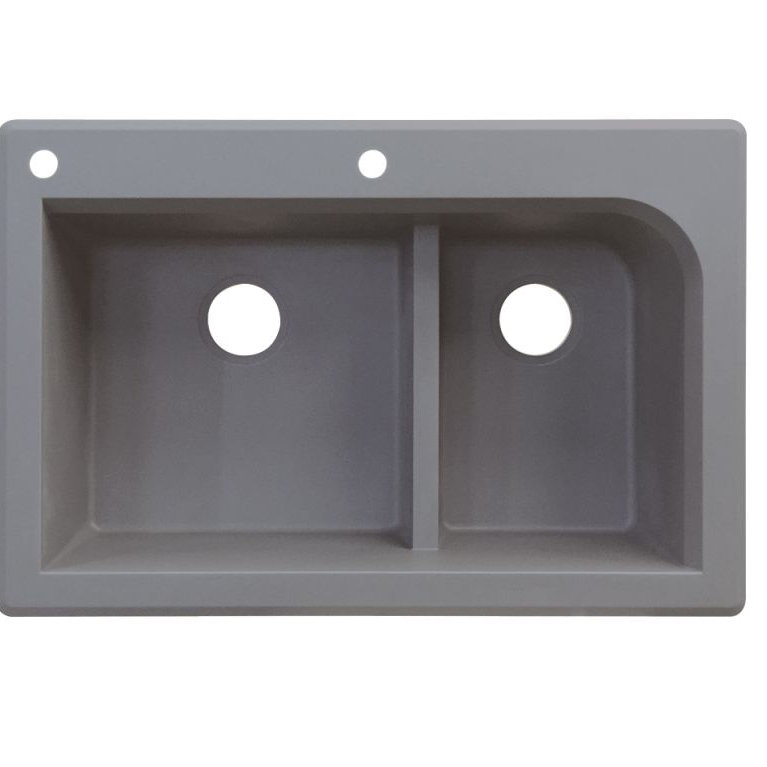 Radius 33'' L Double Bowl Granite Kitchen Sink, Gray, 2 hole