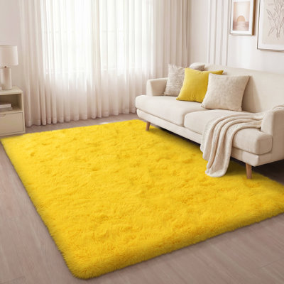 Tapis uni jaune moelleux pour salon chambre à coucher chambre d'enfant chambre d'enfant