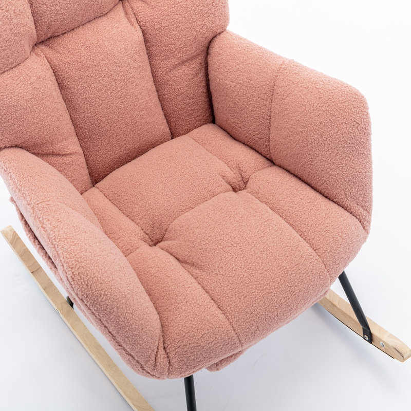 Chaise berçante en tissu avec repose-pieds Teddy, Rose