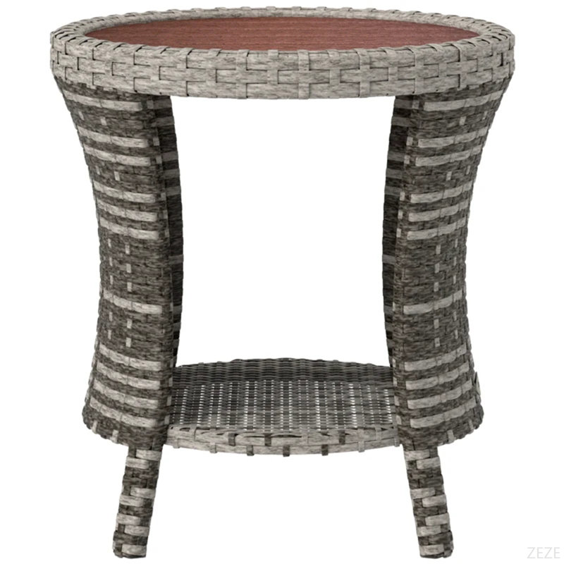 Side Table,Wicker Outdoor Coffee Table, Brown/Gray