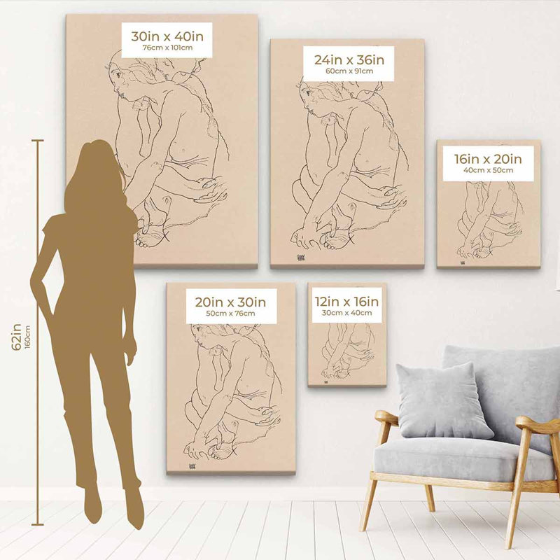 «Graylon Beige Women», art mural sur toile 0517 par Egon Schiele, H 12 po x l 16 po, Cadre flottant noir