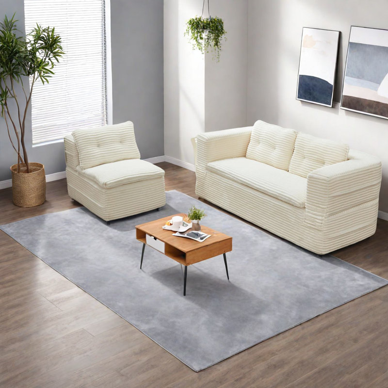 Canapé-lit modulaire multifonctionnel en velours côtelé beige moelleux pour la vie moderne