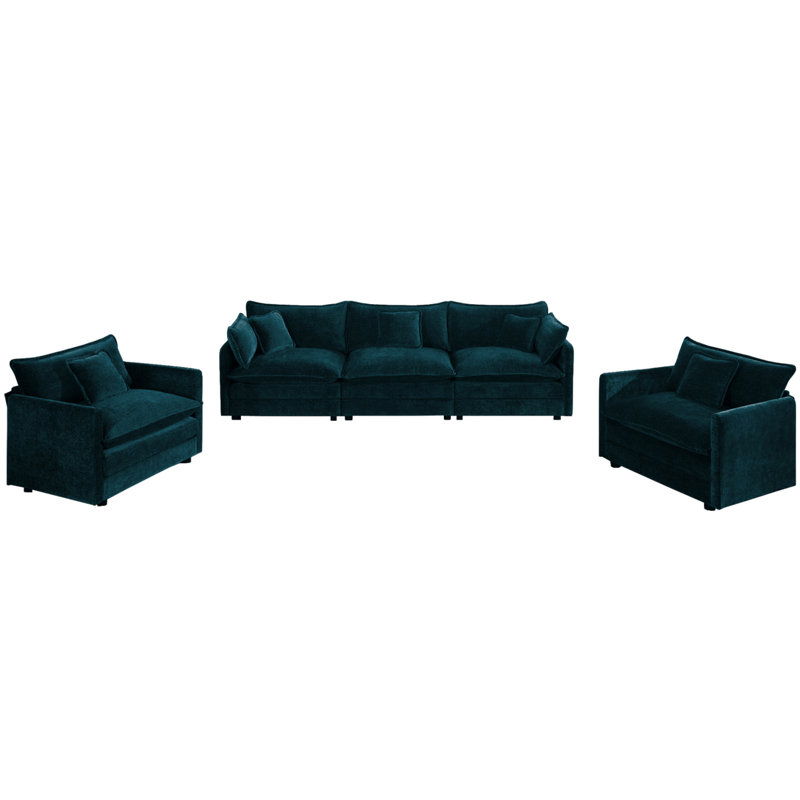Ensemble de canapé de salon moderne 3 pièces (1 + 1 + 3 sièges), meubles en chenille, Blue