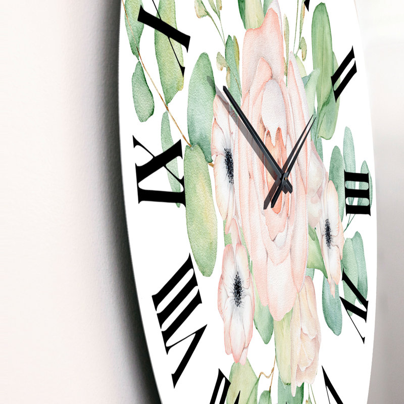 Horloge murale traditionnelle fleurs et feuilles d'eucalyptus II, Grand