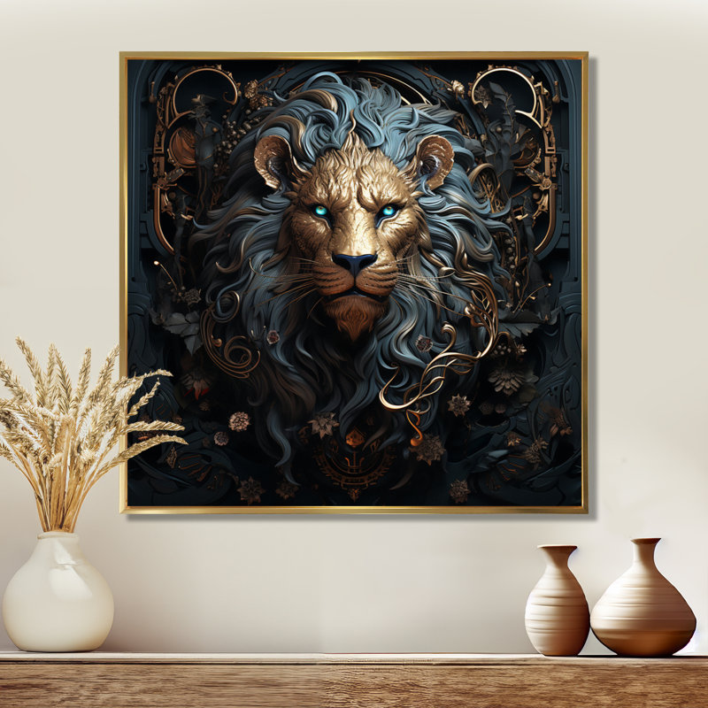 Majestic lion II - Lion, art mural, 44" H x 44" W, Cadre flottant doré
