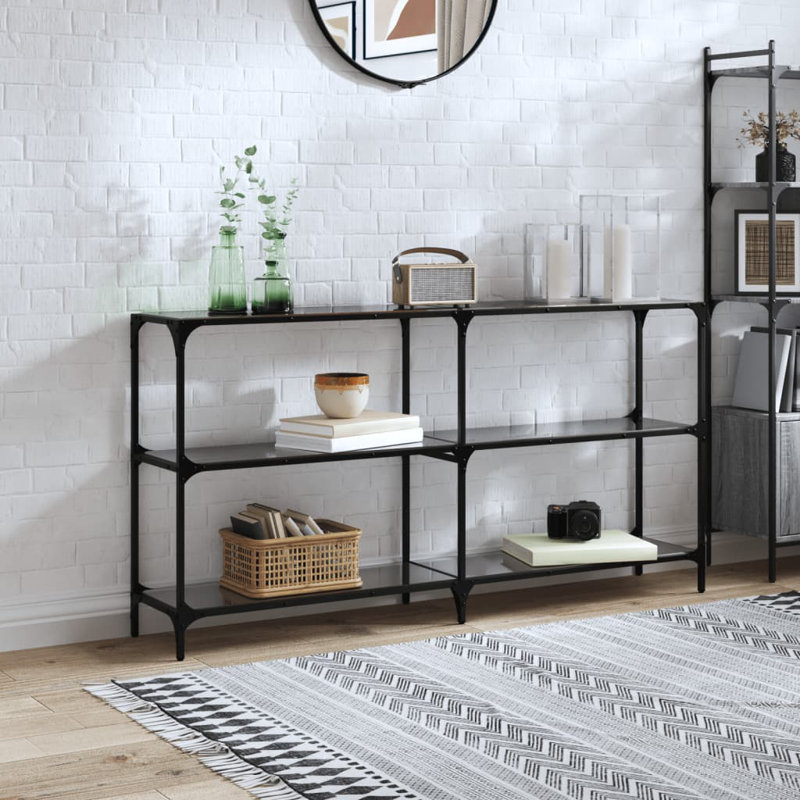 Console Table With Glass Top Steel, Black Glass, 81cm H x 158.5cm W x 30cm D