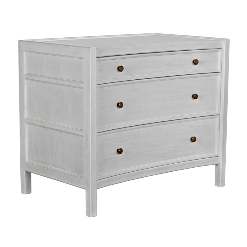 Hampton 3 - Drawer Solid Wood Nightstand, White Wash