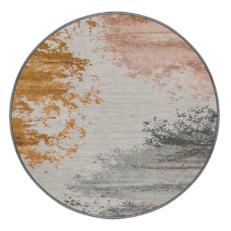 Machine Washable Watercolor Gray Area Rug, Round 3'