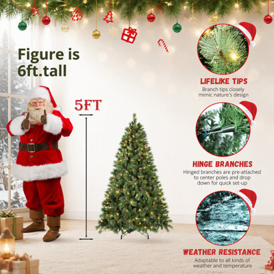 Realistic Artificial Christmas Tree with Pre-Lit Warm White LEDs and Natural Pine Cone Decorations for Festive Holiday Decorating
