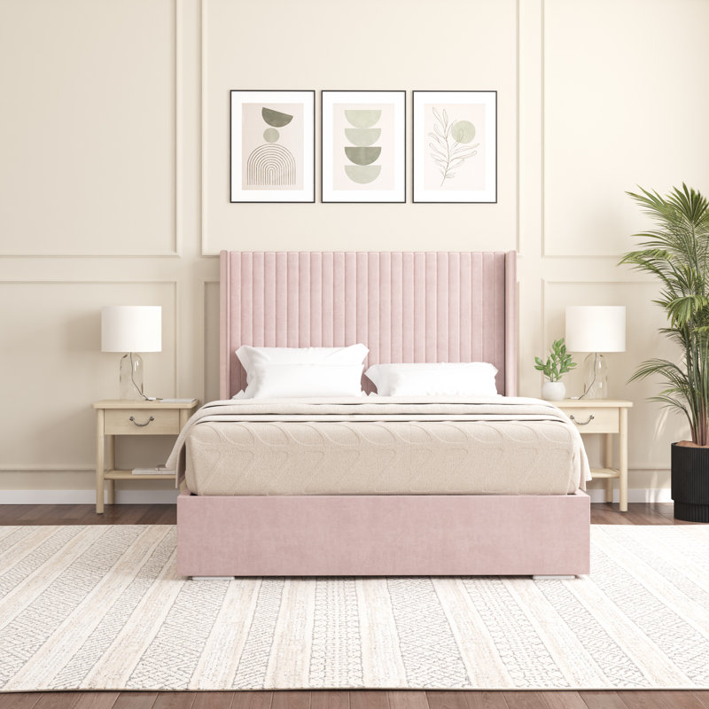 Shelton Upholstered Bed Frame, Small Double (4'), Pink