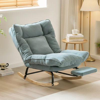 Corduroy Rocking Reading Chair with Adjustable Back & Ottoman – Cozy Upholstered Lounge Seat for Living Room Nursery