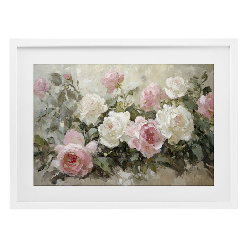 Rose Bouquets, impression sous verre, par Petal Prints Design, H 14 po x l 20 po, Cadre blanc côtier