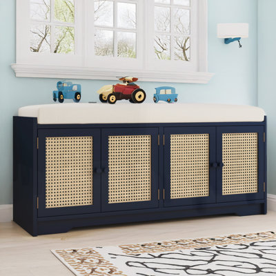 Rattan bench with storage cabinet