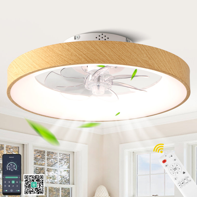 20" Modern Flush Mount Ceiling Fan with Dimmable RGB LED Light and Remote Control 6-speed Reversible DC Motor for Bedroom
