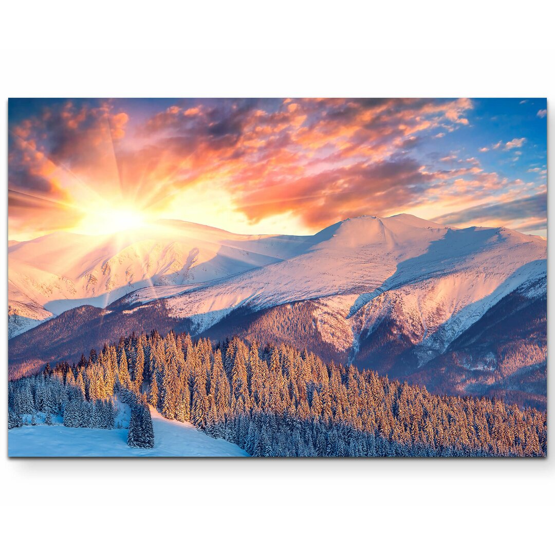 Leinwandbild Winterlandschaft beim Sonnenaufgang