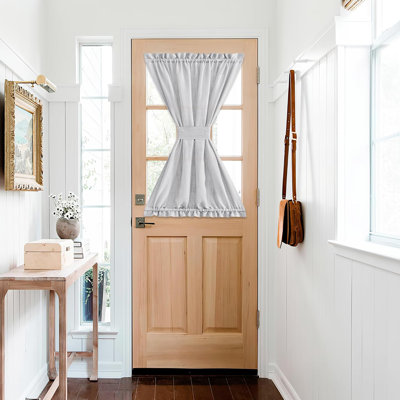 NICETOWN Linen Door Curtains, Dual Rod Pocket Semi Sheer Sidelight French Door Curtains for Kitchen Glass with Tieback for Privacy Protection, 1 Panel