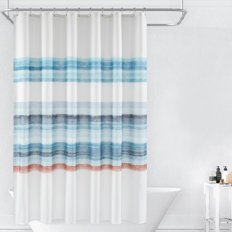 Blue and Orange Ombre Striped Fabric Shower Curtain 72x72