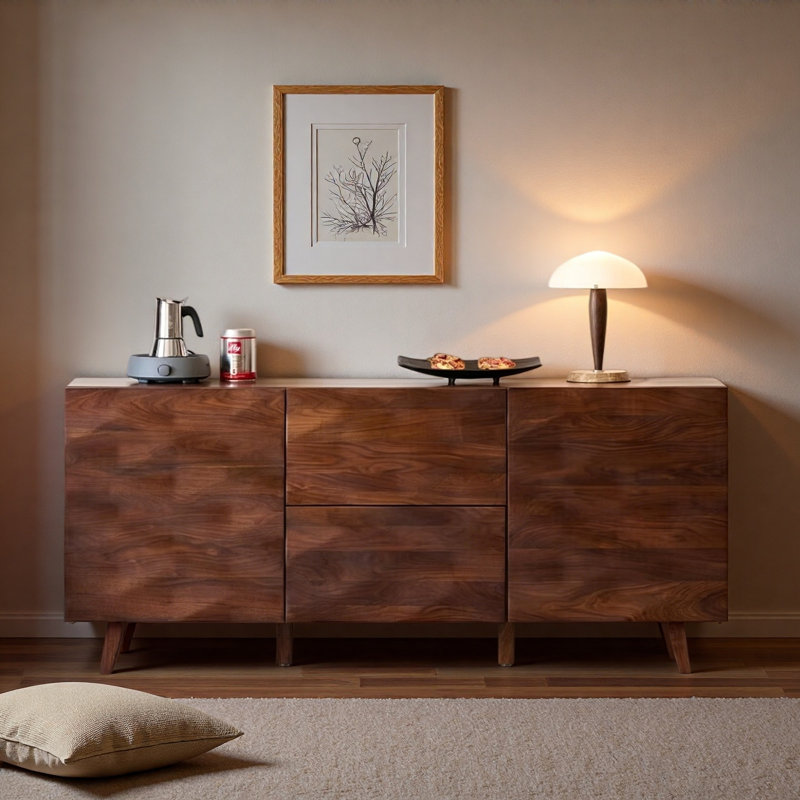 Buffet en bois massif au design créatif, 31.5" H x 70.87" W x 15.75" D