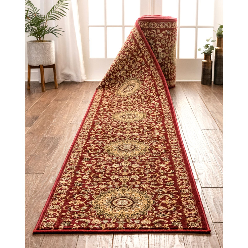 Ginter Aviva Red Custom Size Hallway Stair Runner - Traditional Oriental Carpet, Runner 2'7" x 32'