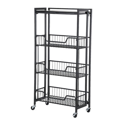 Chariot de cuisine pliable sur roulettes, chariot de rangement roulant en fer et en bois avec tablettes à 3 niveaux, organisateur de cuisine utilitaire pour garde-manger de fruits et légumes, chariot compact pour la maison, blanc