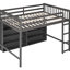 Lit mezzanine gris avec 8 grandes tablettes et - Économie d'espace pour les chambres d'amis, lit double de construction, rangement inclus, bureaux, conception fonctionnelle