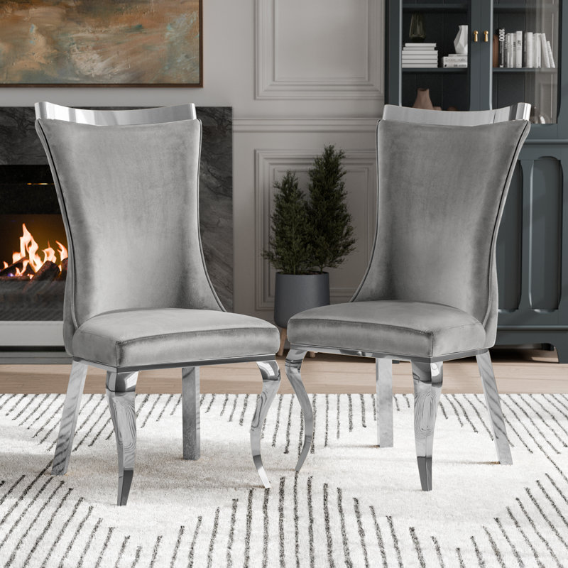 Ensemble de 2 chaises d'appoint rembourrées Monzeratt, Gris / Chrome