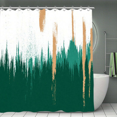 Rideau de bain vert et doré à motif pinceau, 72 po x 72 po