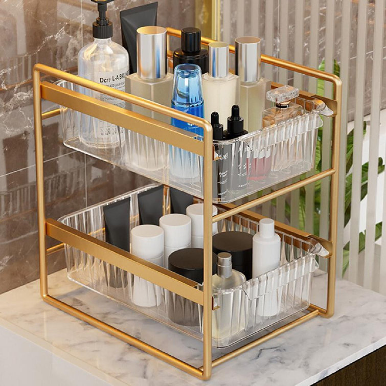 Double Layer Bathroom Organizer Storage Rack Iron Shelf Makeup