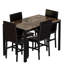 Ensemble de table et chaises 5 pièces: 1 table de salle à manger texturée en marbre de couleur café + structure en métal noir, 4 chaises à dossier rembourré en éponge haute densité